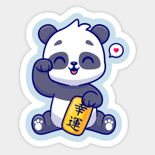 Cute Lucky Panda Holding Gold Coin Cartoon Sticker